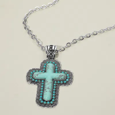 Fashnzfab Bold Western Cross Pendant Statement Necklace In Multi