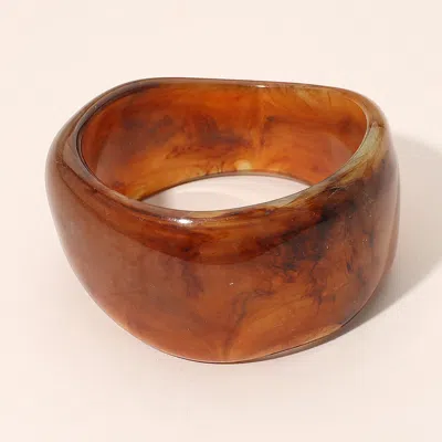Fashnzfab Bold Wide Marbled Resin Bangle Bracelet In Brown
