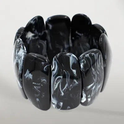 Fashnzfab Bold Wide Marbled Stretch Statement Bracelet In Black
