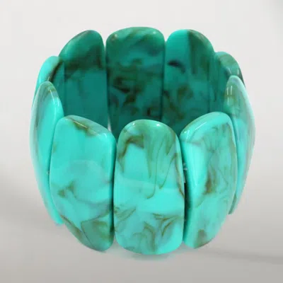 Fashnzfab Bold Wide Marbled Stretch Statement Bracelet In Green