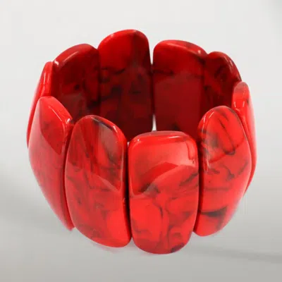 Fashnzfab Bold Wide Marbled Stretch Statement Bracelet In Red