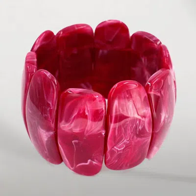 Fashnzfab Bold Wide Marbled Stretch Statement Bracelet In White