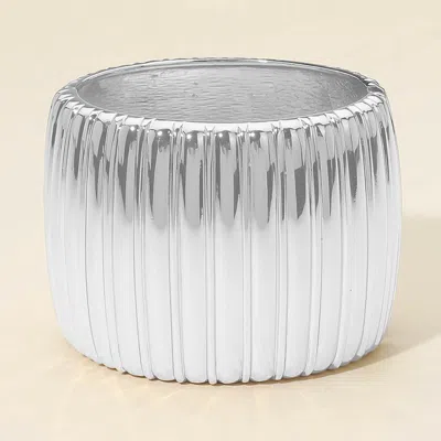 Fashnzfab Bold Wide Ribbed Metal Hinged Bangle Bracelet In Silver