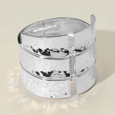 Fashnzfab Bold Wide Textured Metal Hinged Bangle Bracelet Rhodium In Multi