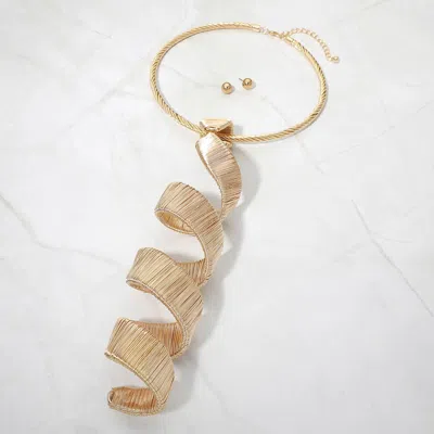 Fashnzfab Bold Wire Wrapped Spiral Pendant Accent Statement Necklace In Gold