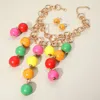 Fashnzfab Bold Wooden Ball Beaded Chandelier Statement Necklace In Gold