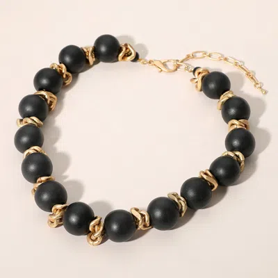 Fashnzfab Bold Wooden Beaded Statement Necklace In Black