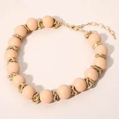Fashnzfab Bold Wooden Beaded Statement Necklace In Neutral