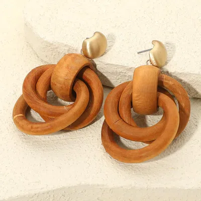 Fashnzfab Bold Wooden Interlocking Knot Dangle Earrings - Brown