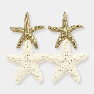 Fashnzfab Bold Woven Raffia Double Starfish Link Drop Statement Earrings In Multi