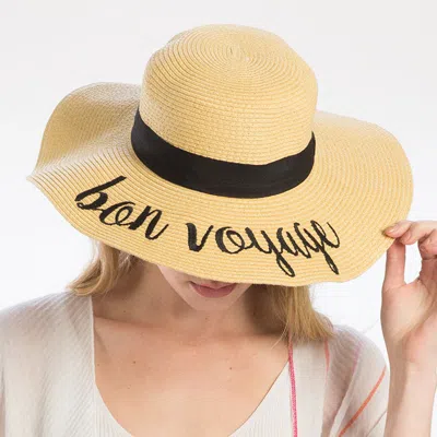 Fashnzfab Bon Voyage Embroidery Straw Floppy Sun Hat In Sand