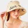 Fashnzfab Bon Voyage Message Roll Up Foldable Visor Sun Hat In Sand