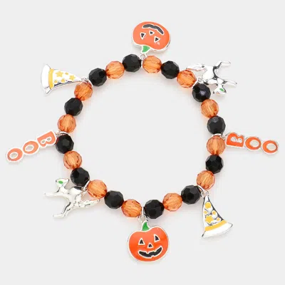 Fashnzfab Boo Halloween Pumpkin Witch Hat Cat Enamel Charm Stretch Bracelet In Red