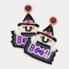 Fashnzfab Boo!! Message Felt Back Seed Beaded Ghost Dangle Earrings In White