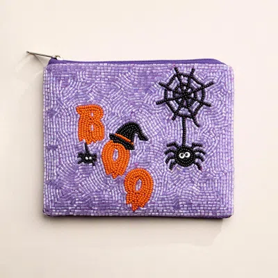 Fashnzfab Boo Message Halloween Spider Seed Beaded Mini Pouch Bag In Multi