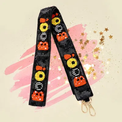 Fashnzfab Boo Message Seed Beaded Bag Strap In Black