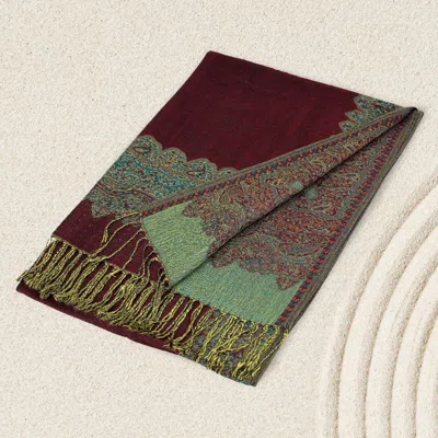 Fashnzfab Border Pashmina Scarf Shawl With Fringe In Pink