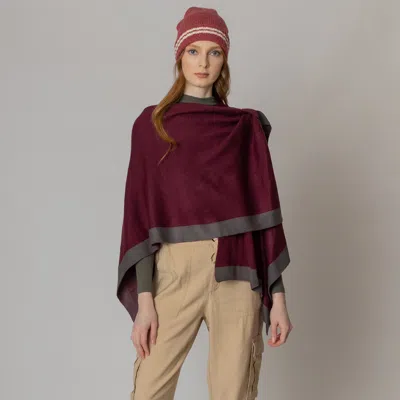 Fashnzfab Bordered Ruana Poncho With Shoulder Strap In White