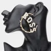 Fashnzfab Boss Message Accented Faux Leather Chain Hoop Earrings - Gold In Gold