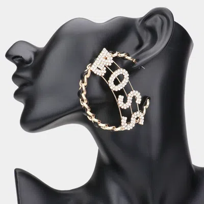 Fashnzfab Boss Message Accented Faux Leather Chain Hoop Earrings - Gold
