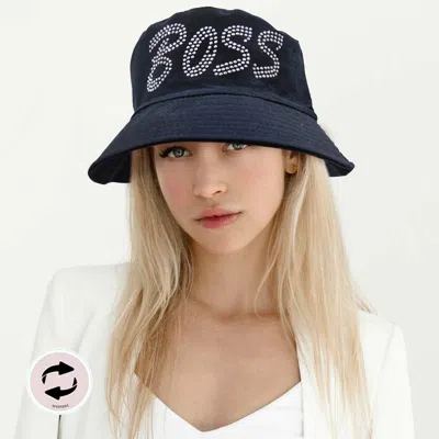 Fashnzfab Boss Message Solid Reversible Bucket Hat In Blue
