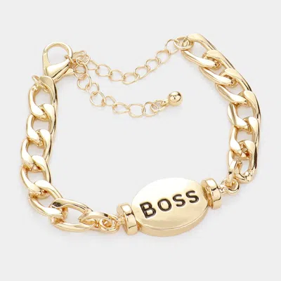 Fashnzfab Boss Metal Oval Message Charm Bracelet Gold