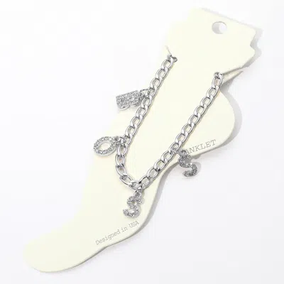 Fashnzfab Boss Rhinestone Embellished Charm Message Anklet In Metallic