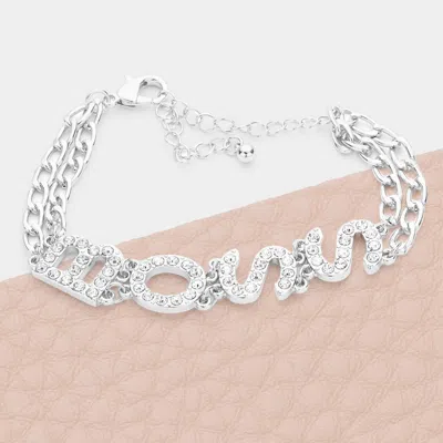 Fashnzfab Boss Rhinestone Embellished Message Bracelet Rhodium In Silver