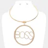 Fashnzfab Boss Rhinestone Embellished Message Open Circle Pendant Necklace In Multi