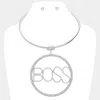 Fashnzfab Boss Rhinestone Embellished Message Open Circle Pendant Necklace In Silver