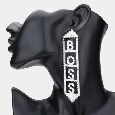 Fashnzfab Boss Rhinestone Pave Message Earrings In Silver