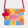 Fashnzfab Bossy Seed Beaded Pom Pom Clutch/crossbody Bag In Multi