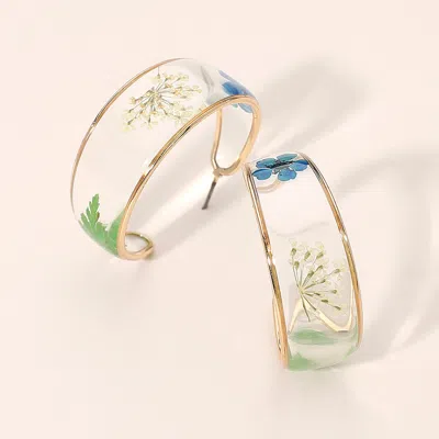 Fashnzfab Botanical Floral Encased Hoop Earrings In Multi
