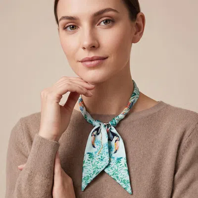 Fashnzfab Botanical Print Fabric Scarf Magnetic Necklace In Blue