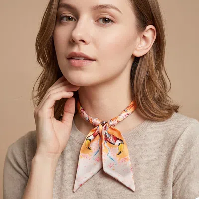Fashnzfab Botanical Print Fabric Scarf Magnetic Necklace In Orange