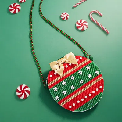 Fashnzfab Bow Accent Christmas Ornament Round Mini Crossbody Bag In Multi