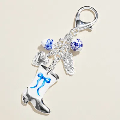 Fashnzfab Bow Accent Cowboy Boot Charm Bag Charm Keychain In Blue
