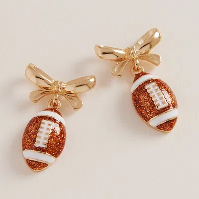 Fashnzfab Bow Accent Football Dangle Earrings - Brown, Gold In Multi