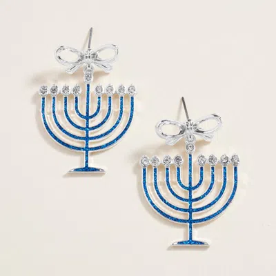 Fashnzfab Bow Accent Hanukkah Menorah Dangle Earrings In Metallic