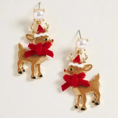 Fashnzfab Bow Accent Holiday Reindeer Dangle Earrings In Multi