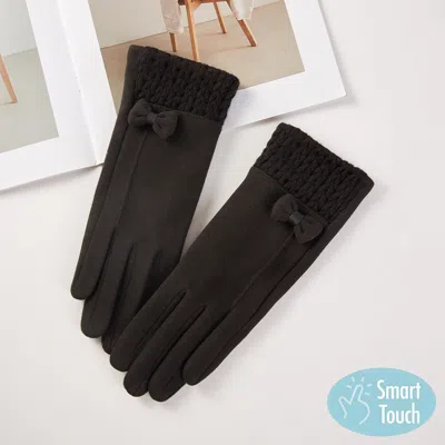 Fashnzfab Bow Accent Knit Cuff Smart Touch Gloves In Black