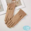 Fashnzfab Bow Accent Knit Cuff Smart Touch Gloves In Brown