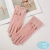 Fashnzfab Bow Accent Knit Cuff Smart Touch Gloves In Pink
