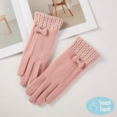 Fashnzfab Bow Accent Knit Cuff Smart Touch Gloves In Pink