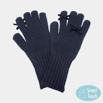 Fashnzfab Bow Accent Ribbed Knit Smart Touch Gloves In Blue