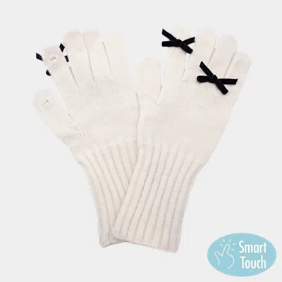 Fashnzfab Bow Accent Ribbed Knit Smart Touch Gloves In White
