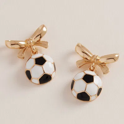 Fashnzfab Bow Accent Soccer Dangle Earrings In Brown