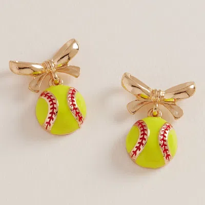 Fashnzfab Bow Accent Softball Dangle Earrings In Multi