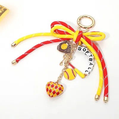 Fashnzfab Bow Accent Softball Message Beaded Charm Drop Keychain Bag Charm In Multi