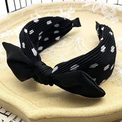 Fashnzfab Bow Accented Polka Dot Pattern Headband In Black